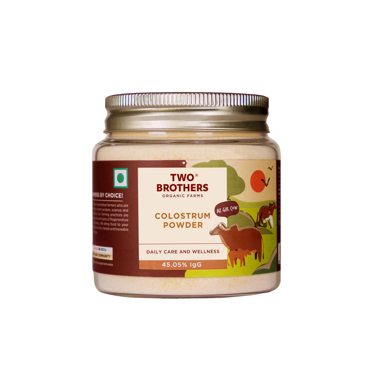 Two Brothers Organic Farms Colostrum Powder | Desi Gir Cow Colostrum | Health Supplement for Supporting Immunity, Digestion, & Overall Health | No Added Preservatives | A2 Cows Colostrum Milk (100G)