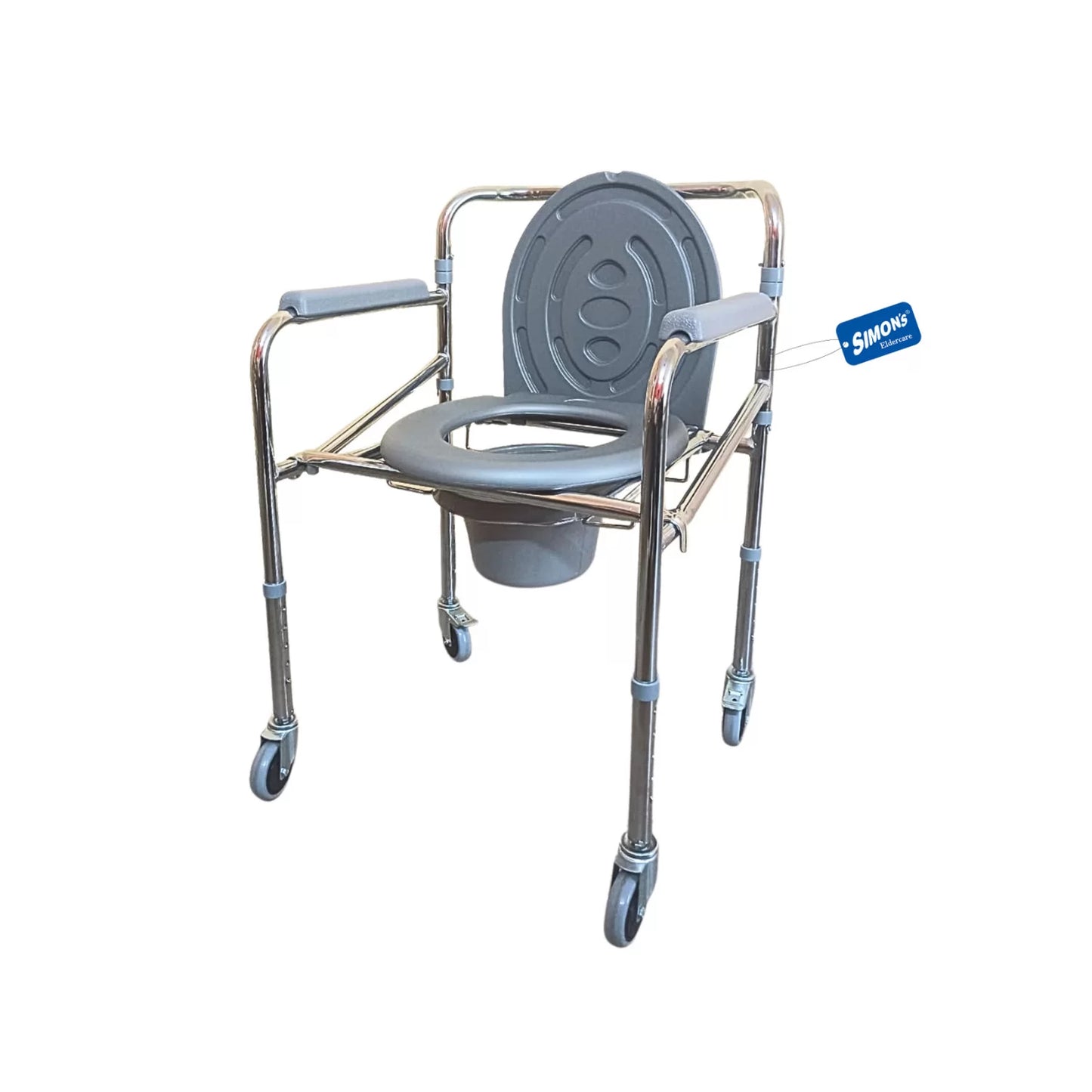 Simon’s Classic folding 4-in-1 commode chair with wheels, Raised toilet seat, Bed side commode for elderly, Wheelchair | Height Adjustable | Heavy Duty frame