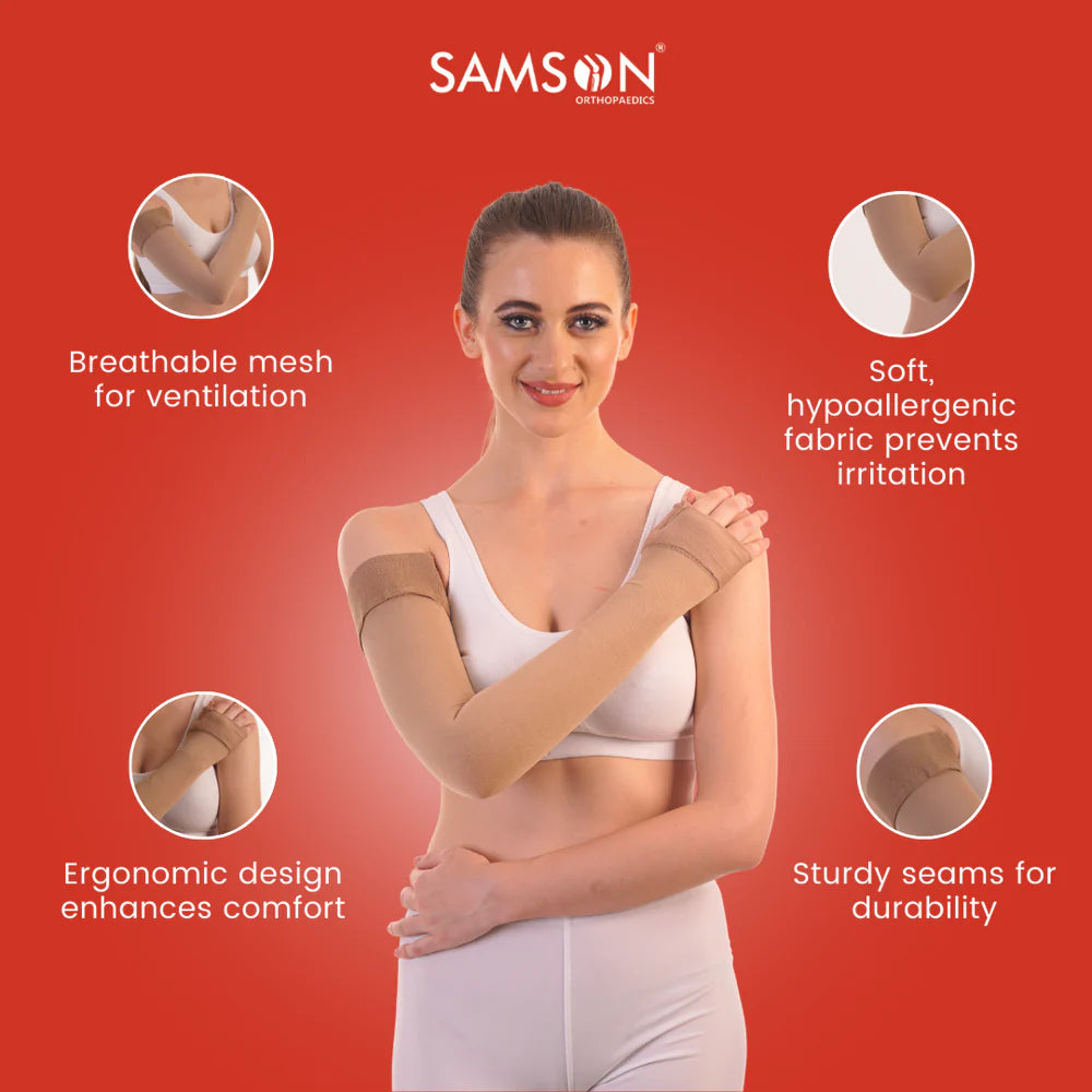 SAMSON Lymphedema Arm Sleeve (Pair) | Firm Compression for Swelling & Lymphatic Relief