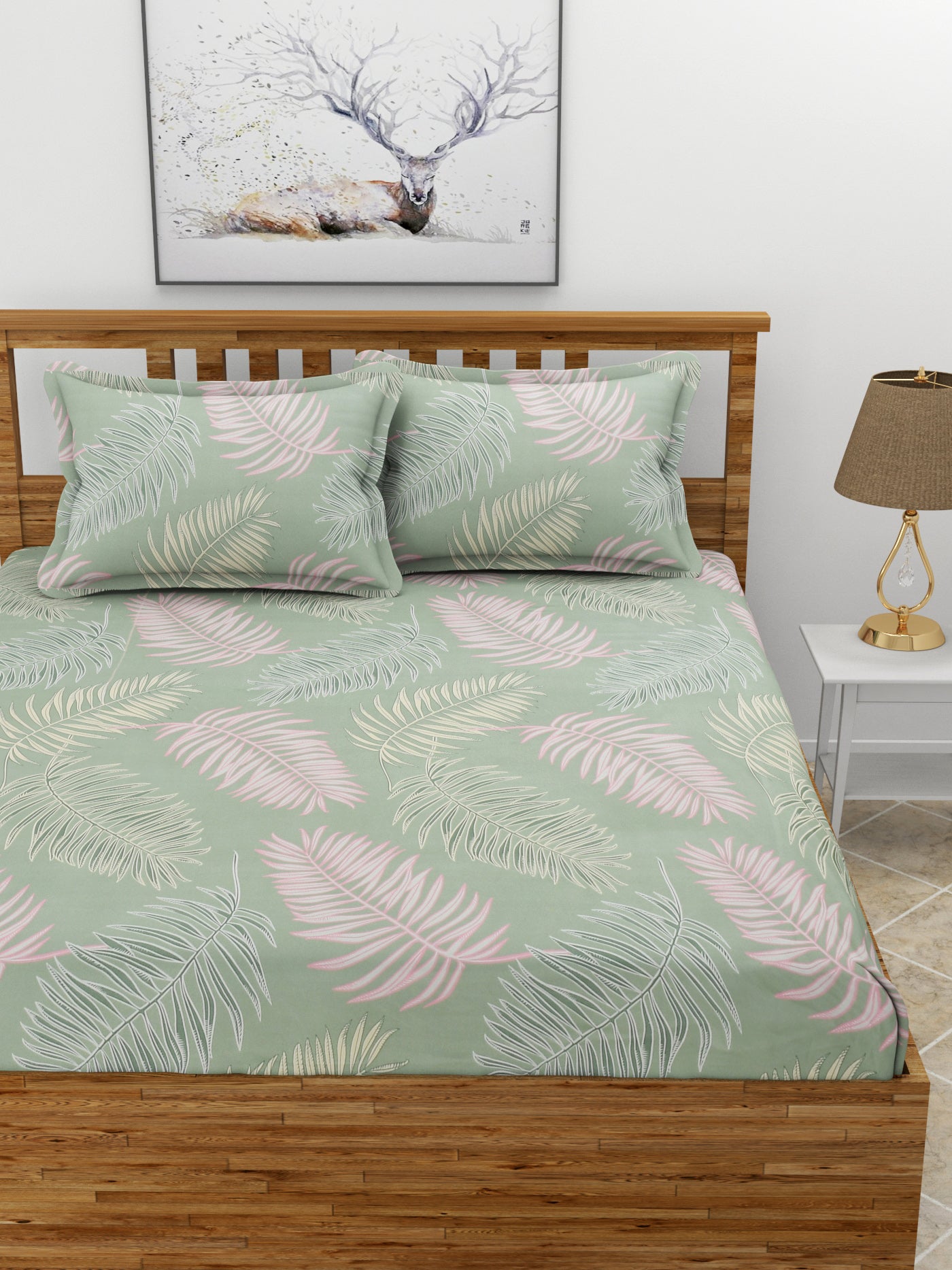 Elastic Fitted Double Bedsheet with Pillow Covers