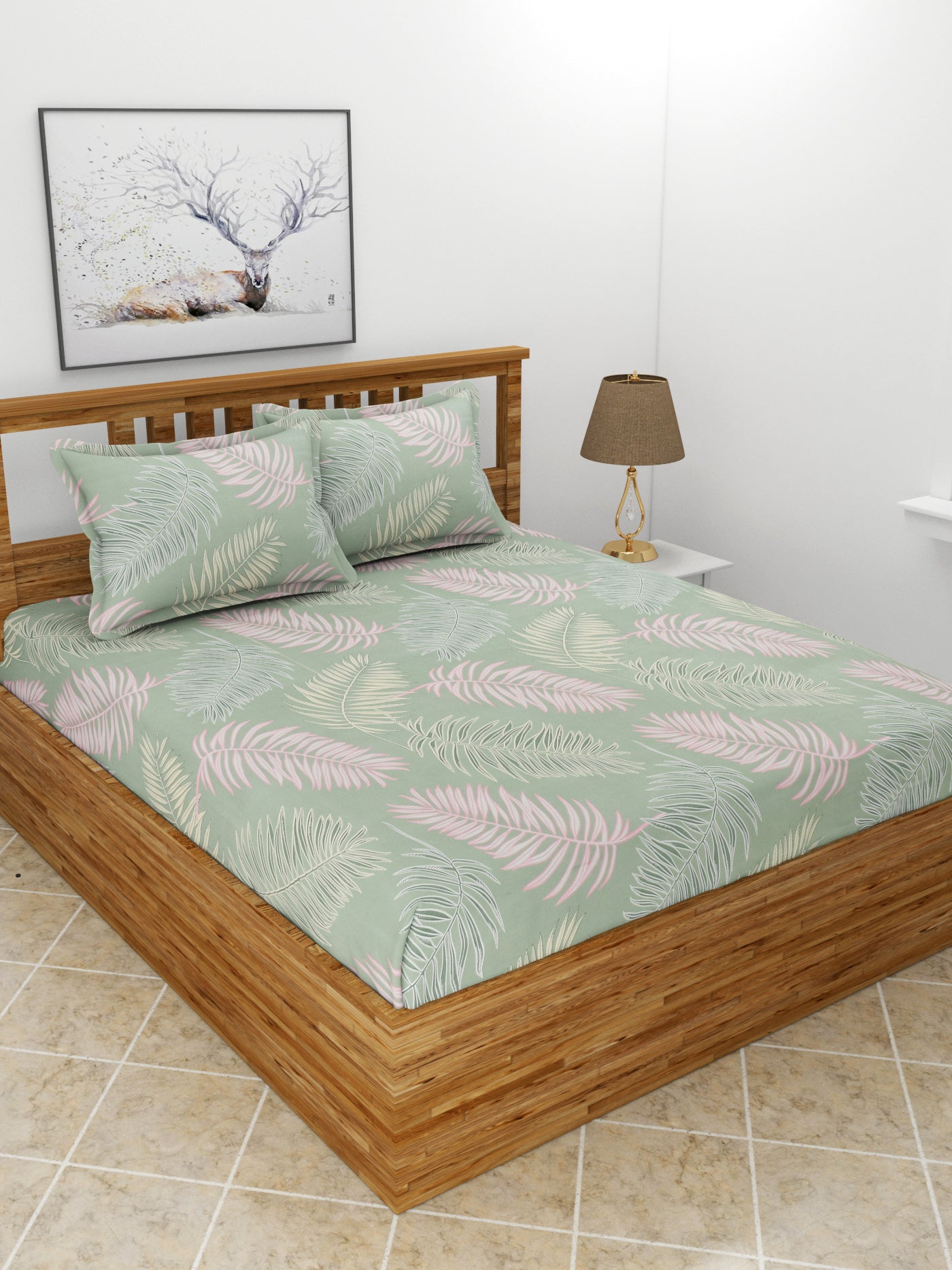Elastic Fitted Double Bedsheet with Pillow Covers