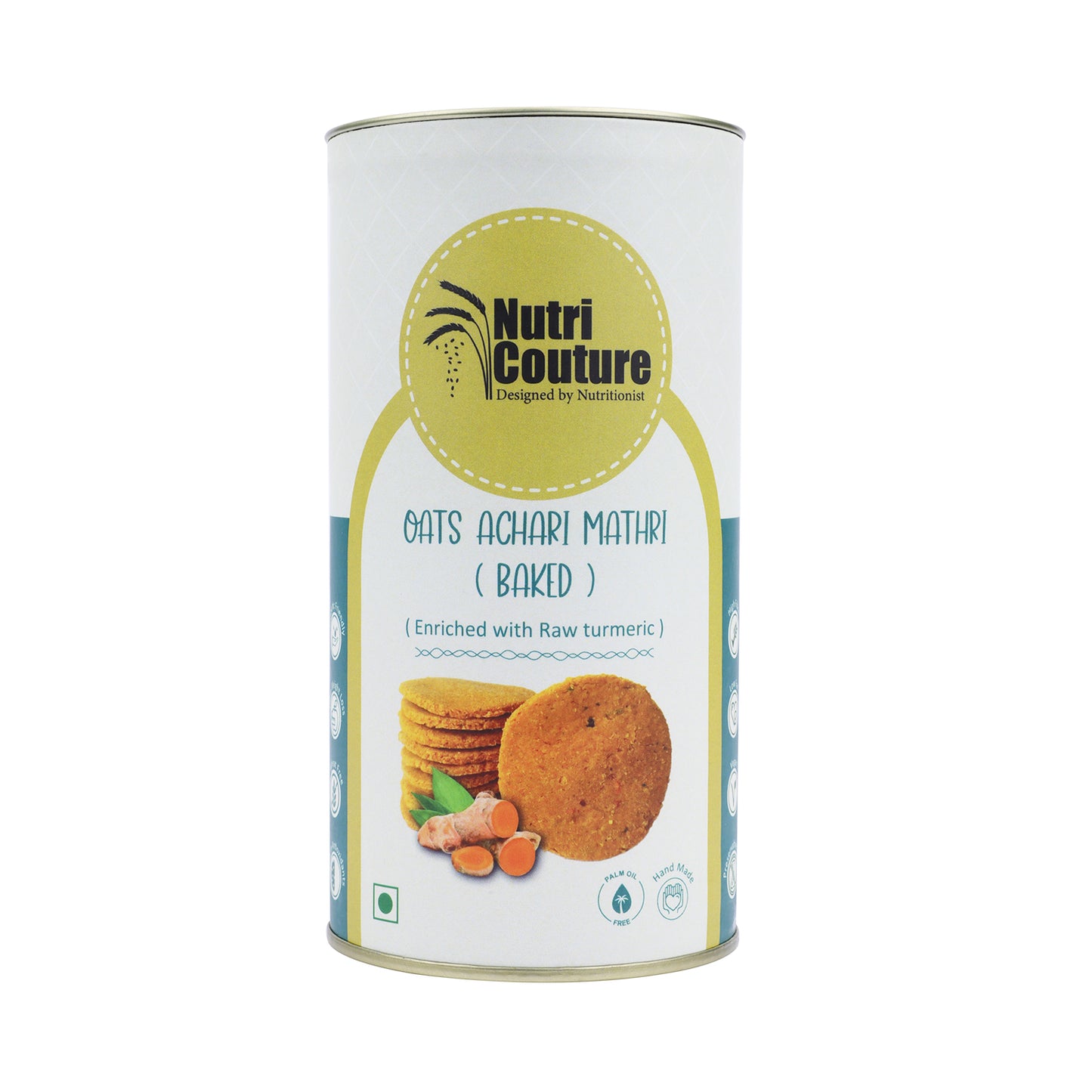 Nutri Couture Oats Achari Mathri (enriched with Raw turmeric benefits)