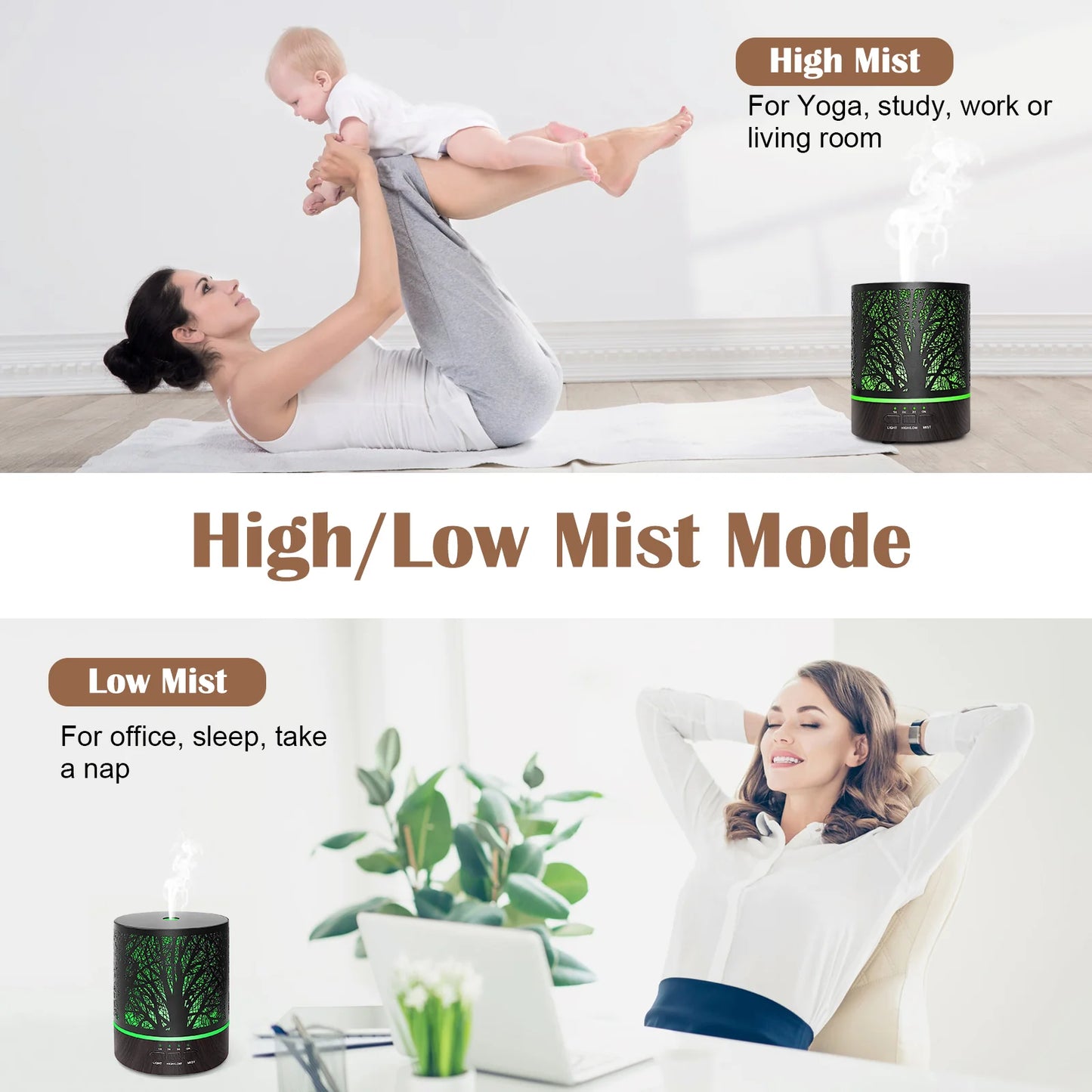 Aroma Diffuser & Humidifier with Free Top 5 Natural Essential Oil