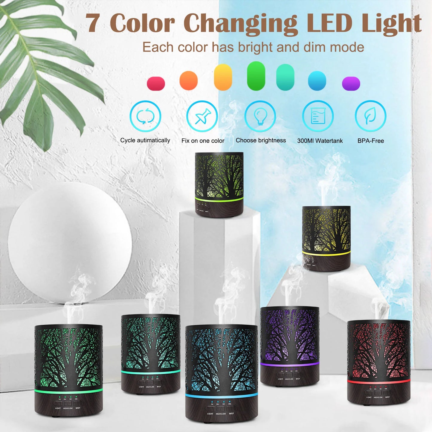 Aroma Diffuser & Humidifier with Free Top 5 Natural Essential Oil