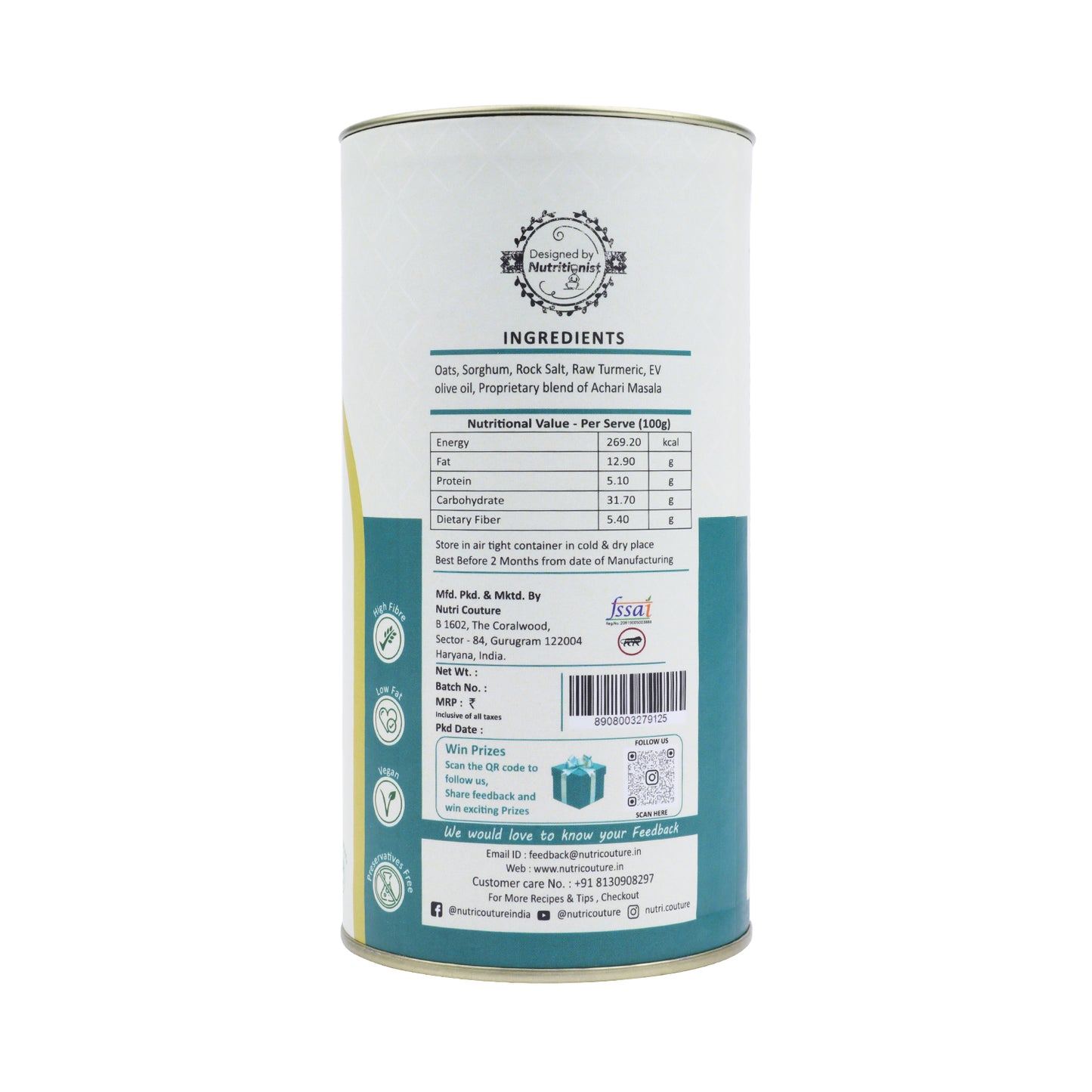 Nutri Couture Oats Achari Mathri (enriched with Raw turmeric benefits)