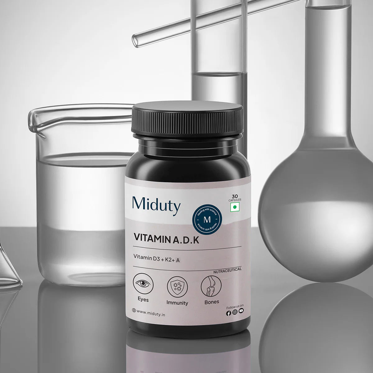Miduty Vitamin ADK | 5000 IU | Vitamin A, K2 & D3 Capsules