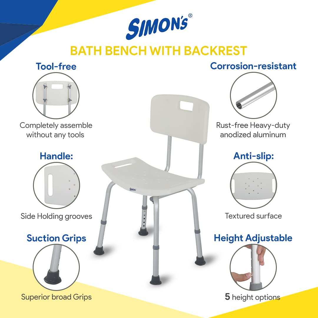 Bath Shower Curved Anti Slip Chair Bench with Backrest