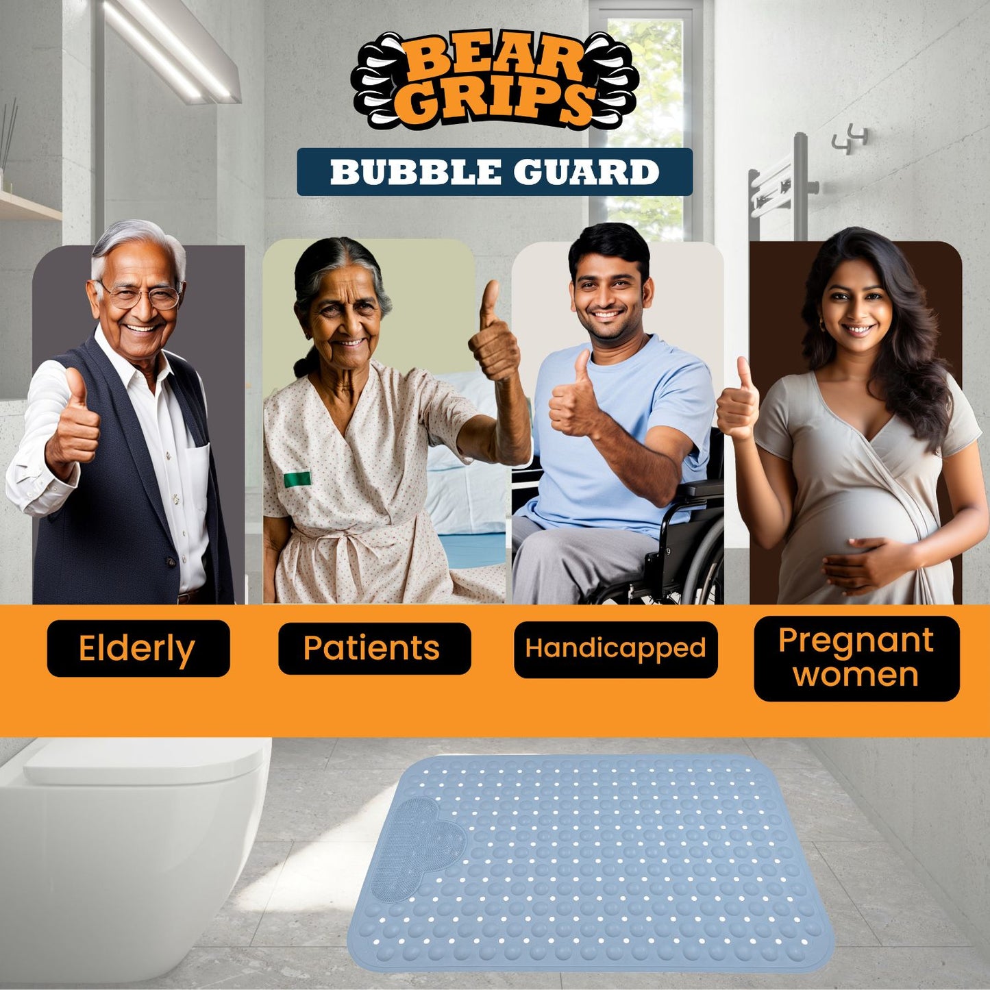 Simon's BubbleGuard Anti-Slip Bathroom Shower mat with Anti-Skid Suction Cups and Foot Scrub