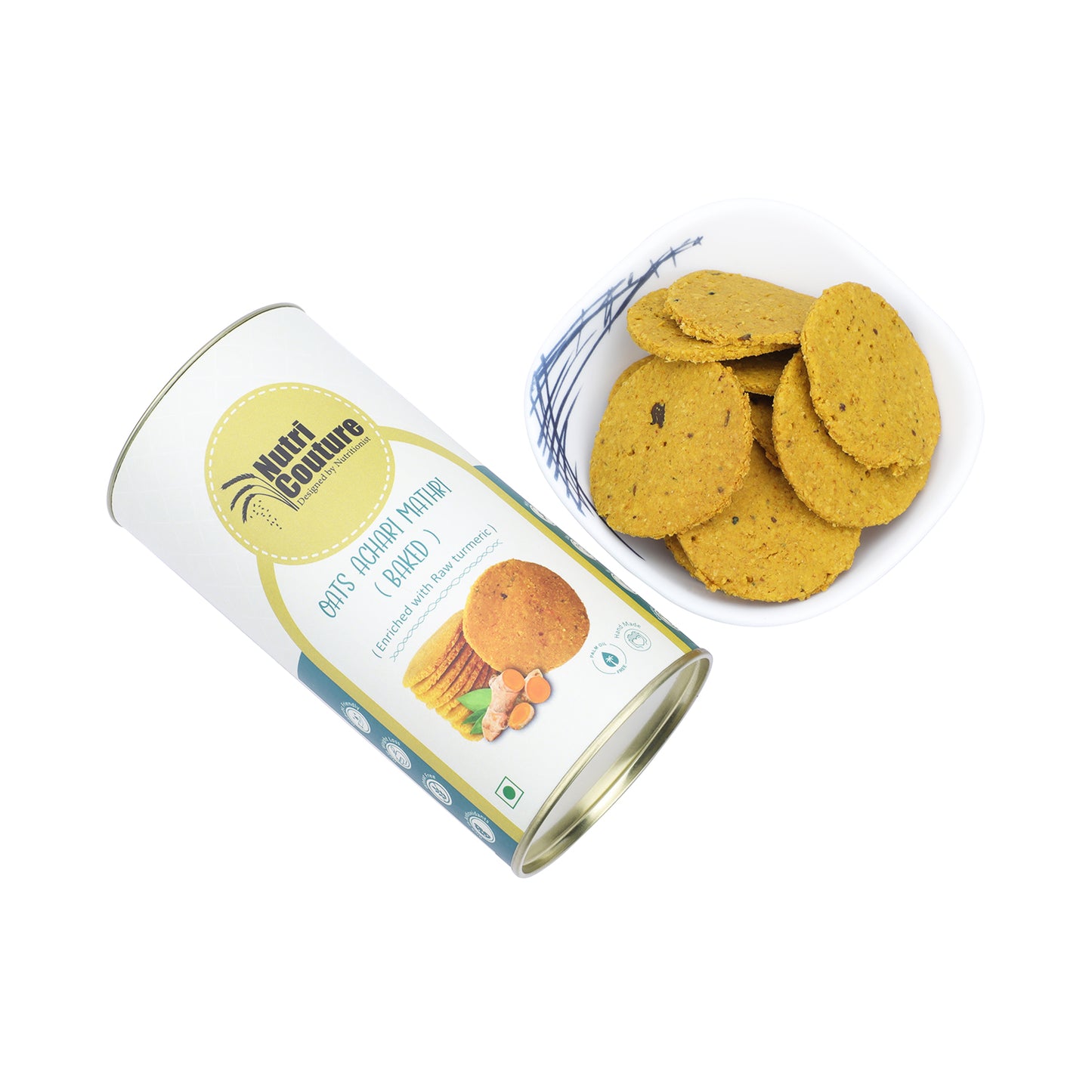 Nutri Couture Oats Achari Mathri (enriched with Raw turmeric benefits)