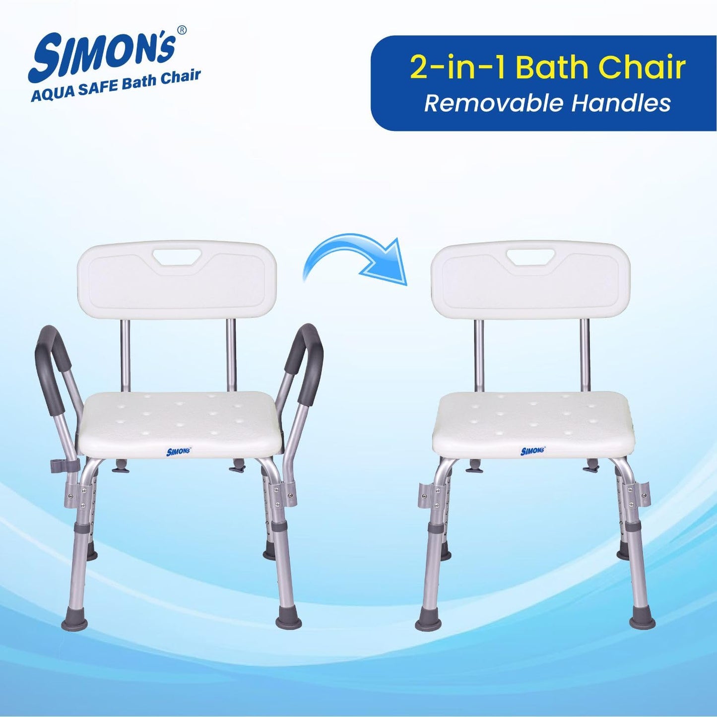 Portable Lightweight Bath Shower Chair with backrest and Side Liftable Handles