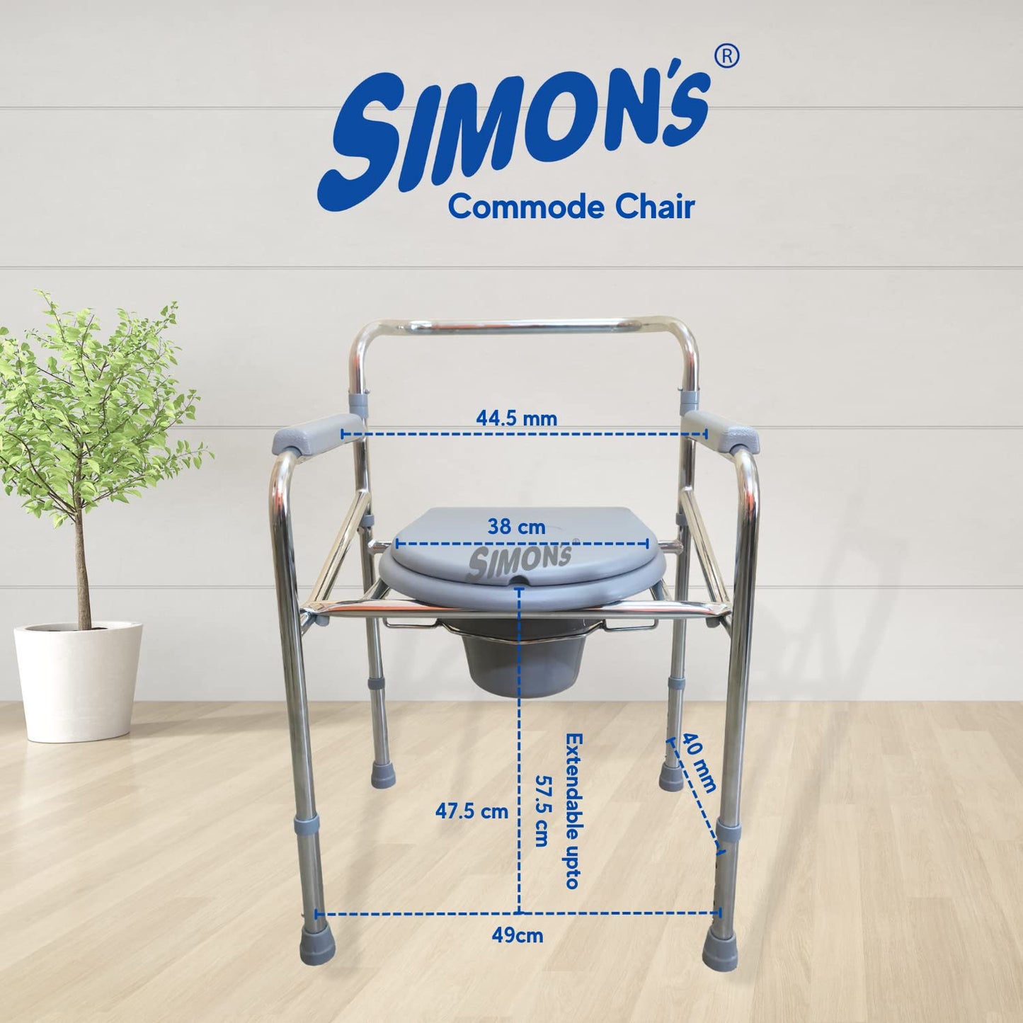 Simon’s Classic folding 3-in-1 commode chair, Raised toilet seat, Bed side commode for elderly| Height Adjustable | Heavy Duty frame
