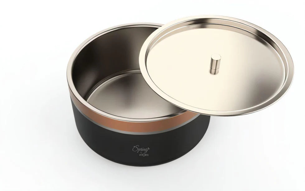 Double Wall Stainless Steel Casserole with Lid | 1200ml Capacity (1700ml Without Lid) | Food-Grade Steel | Multipurpose Serving Bowl | Black & Beige