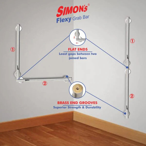 Simon's Flexy 304 Stainless Steel Grab bar for Bathroom and Toilet Safety Handle of Elderly People with 2 Legs - ( 45 - 60 cm)
