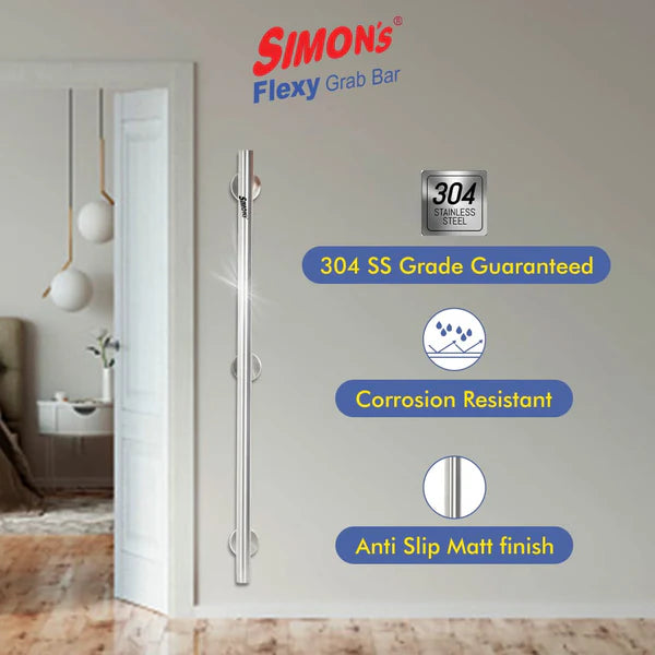 Simon's Flexy 304 Stainless Steel Grab bar for Bathroom and Toilet Safety Handle of Elderly People with 2 Legs - ( 45 - 60 cm)