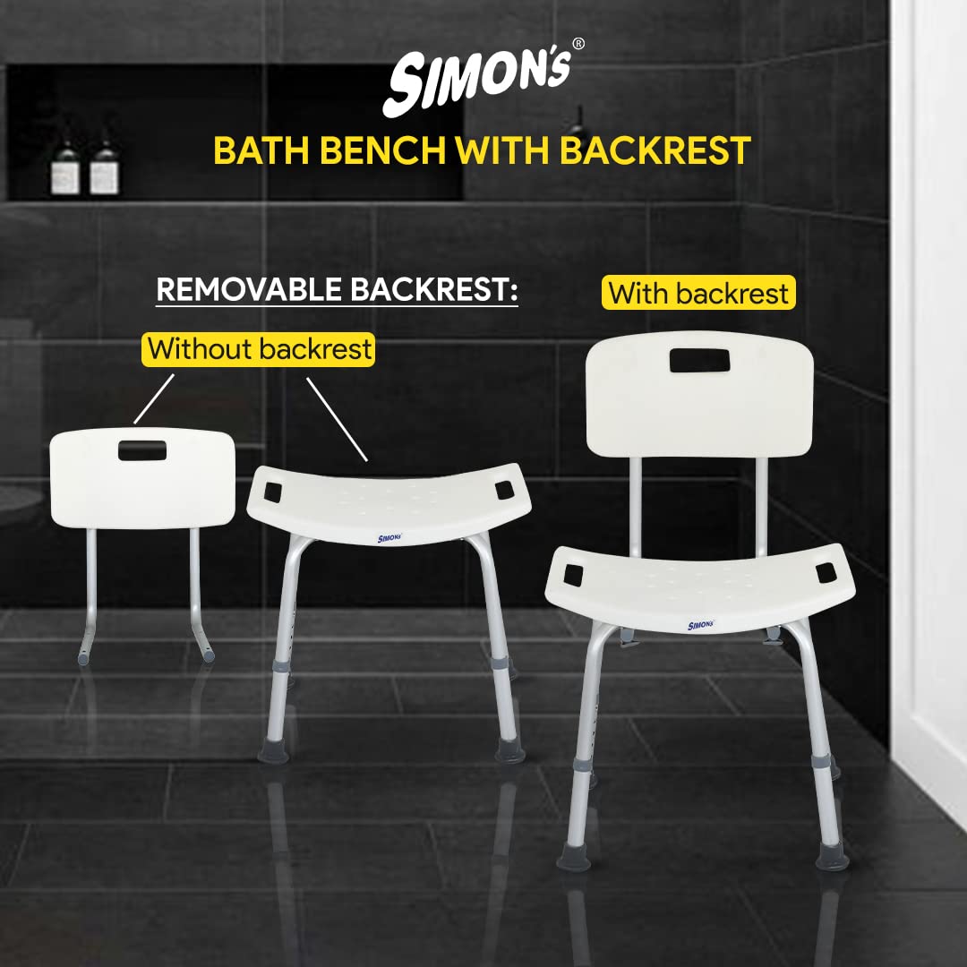 Bath Shower Curved Anti Slip Chair Bench with Backrest