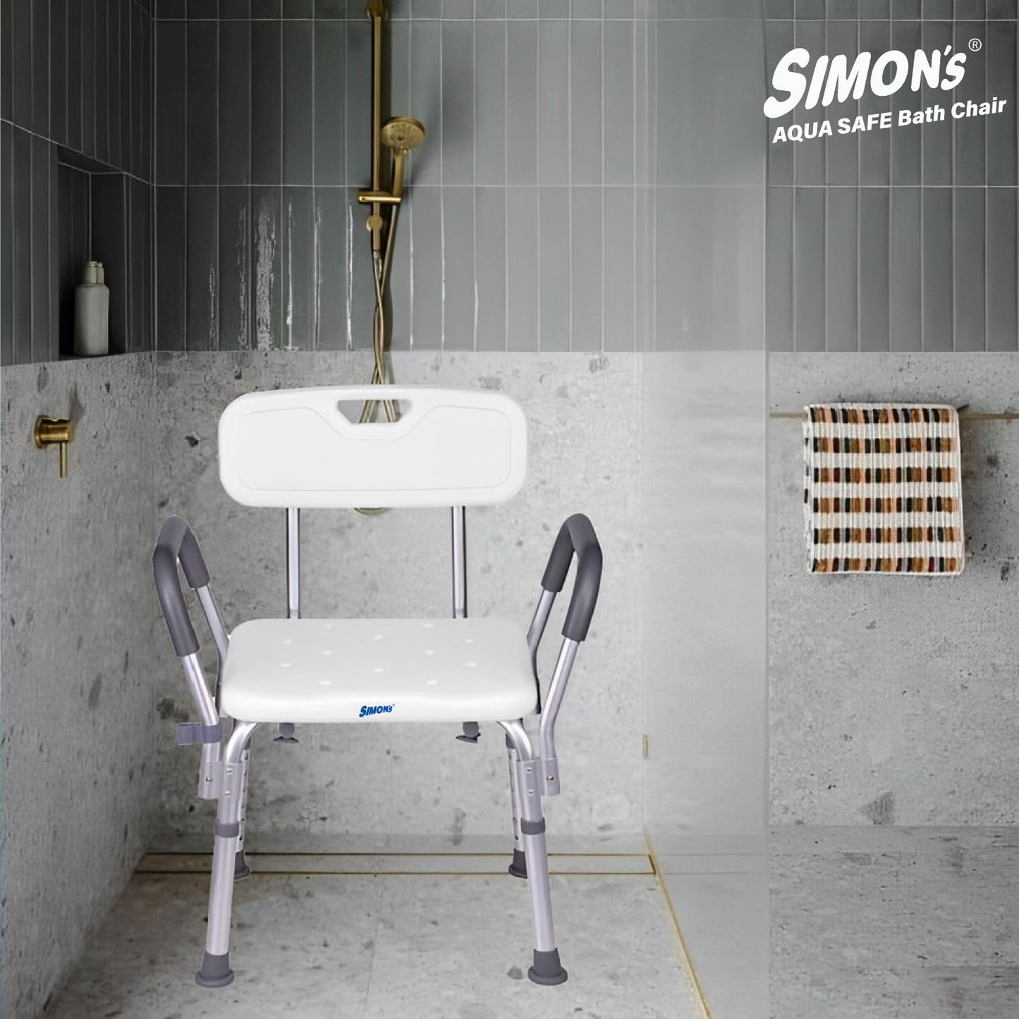 Portable Lightweight Bath Shower Chair with backrest and Side Liftable Handles
