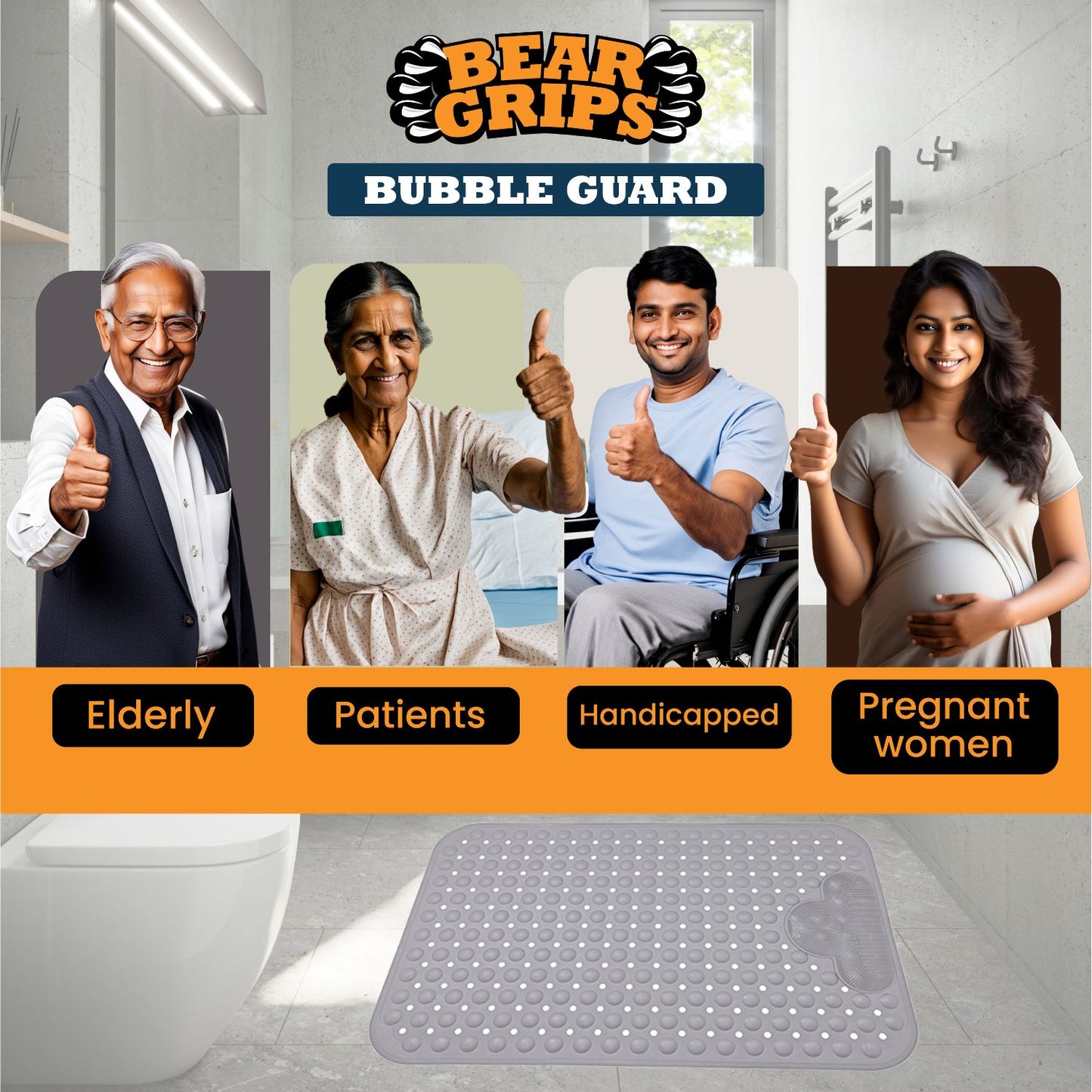 Simon's BubbleGuard Anti-Slip Bathroom Shower mat with Anti-Skid Suction Cups and Foot Scrub