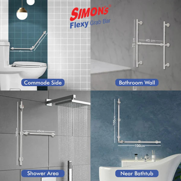 Simon's Flexy 304 Stainless Steel Grab bar for Bathroom and Toilet Safety Handle of Elderly People with 2 Legs - ( 45 - 60 cm)