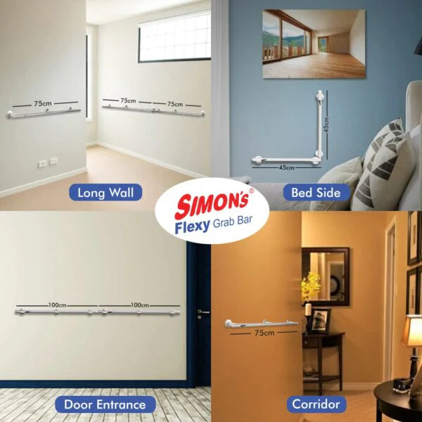 Simon's Flexy 304 Stainless Steel Grab bar for Bathroom and Toilet Safety Handle of Elderly People - (75cm – 100cm)