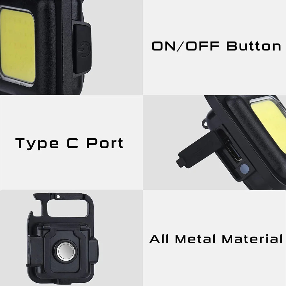 Rechargeable Mini Flashlights 1000 Lumen -COB/ Keychain/Bottle Opener/Waterproof - Pack of 2
