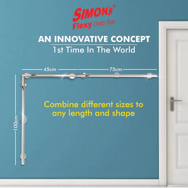 Simon's Flexy 304 Stainless Steel Grab bar for Bathroom and Toilet Safety Handle of Elderly People with 2 Legs - ( 45 - 60 cm)