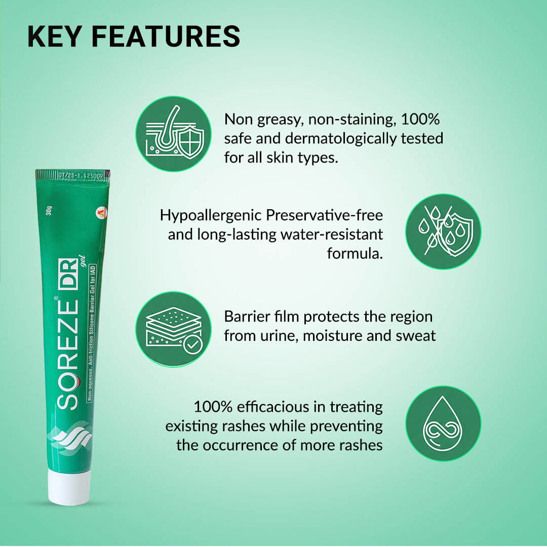 Soreze DR Gel | Anti-Diaper Rash Gel for Treatment and Prevention of Diaper Rashes in Seniors & Babies