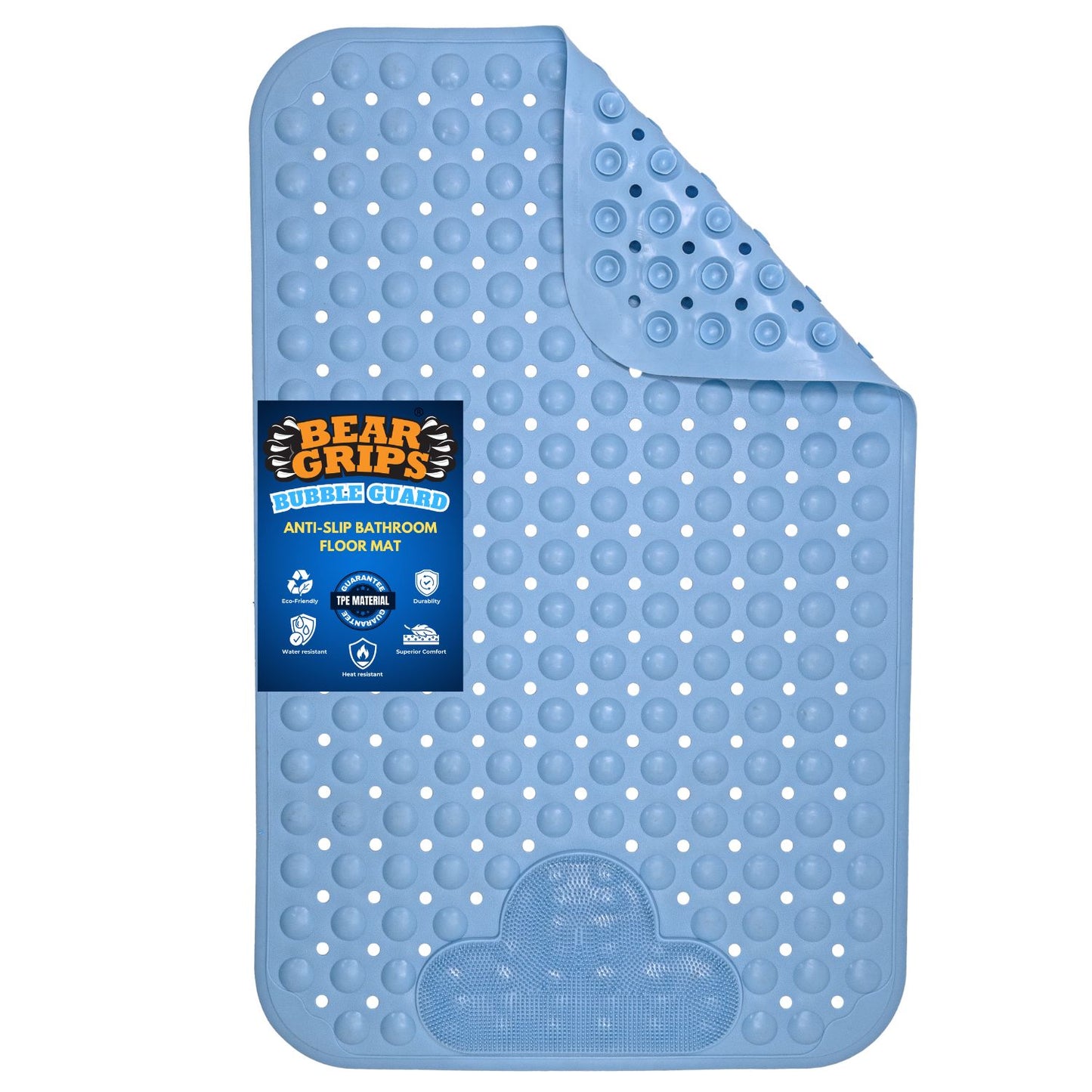 Simon's BubbleGuard Anti-Slip Bathroom Shower mat with Anti-Skid Suction Cups and Foot Scrub