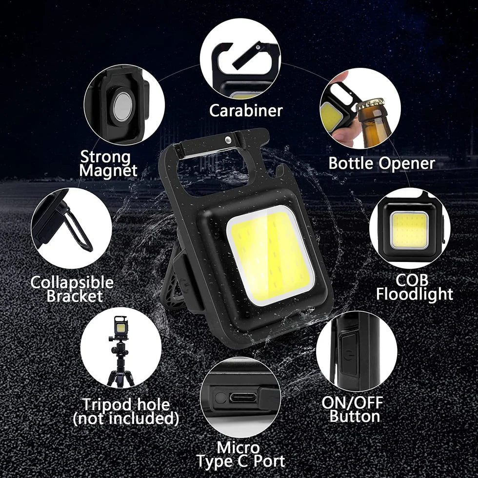 Rechargeable Mini Flashlights 1000 Lumen -COB/ Keychain/Bottle Opener/Waterproof - Pack of 2