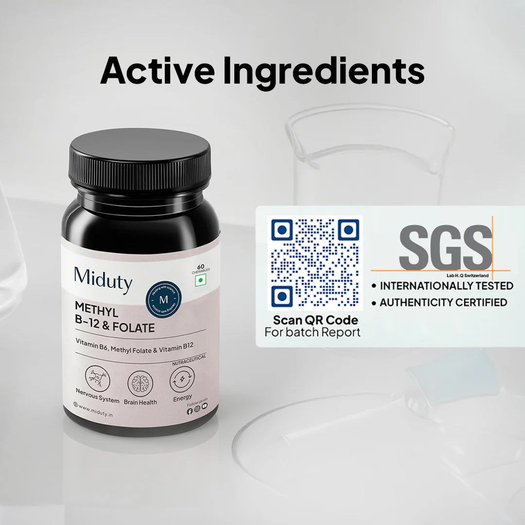Miduty Vitamin B12 | Methyl B12, Folate & B6 Tablets | Chewable