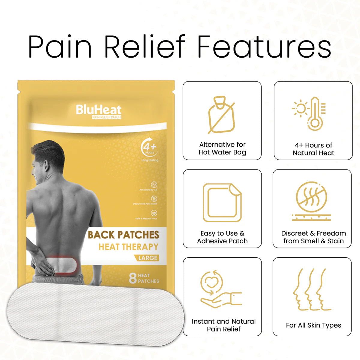 BluHeat Back Pain Relief Patches Heat Therapy