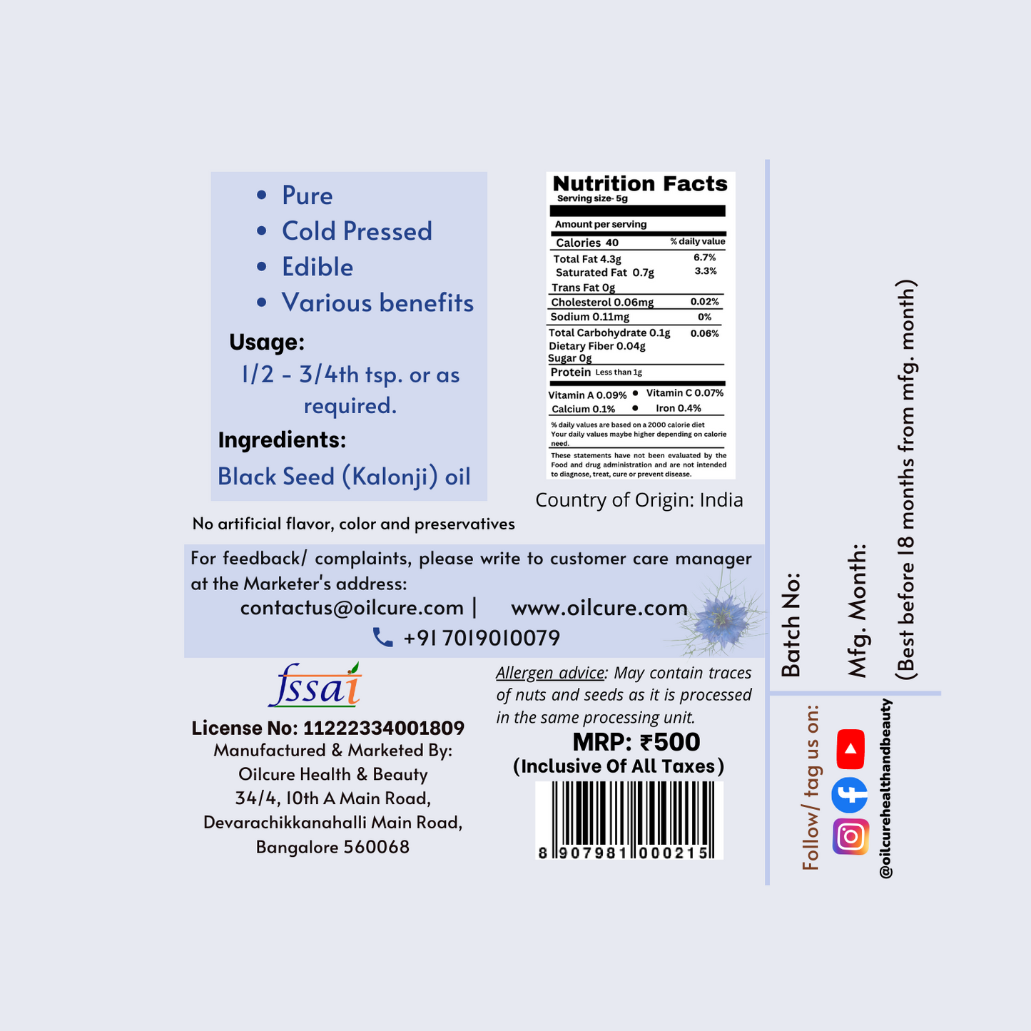 Kalonji Oil Cold Pressed