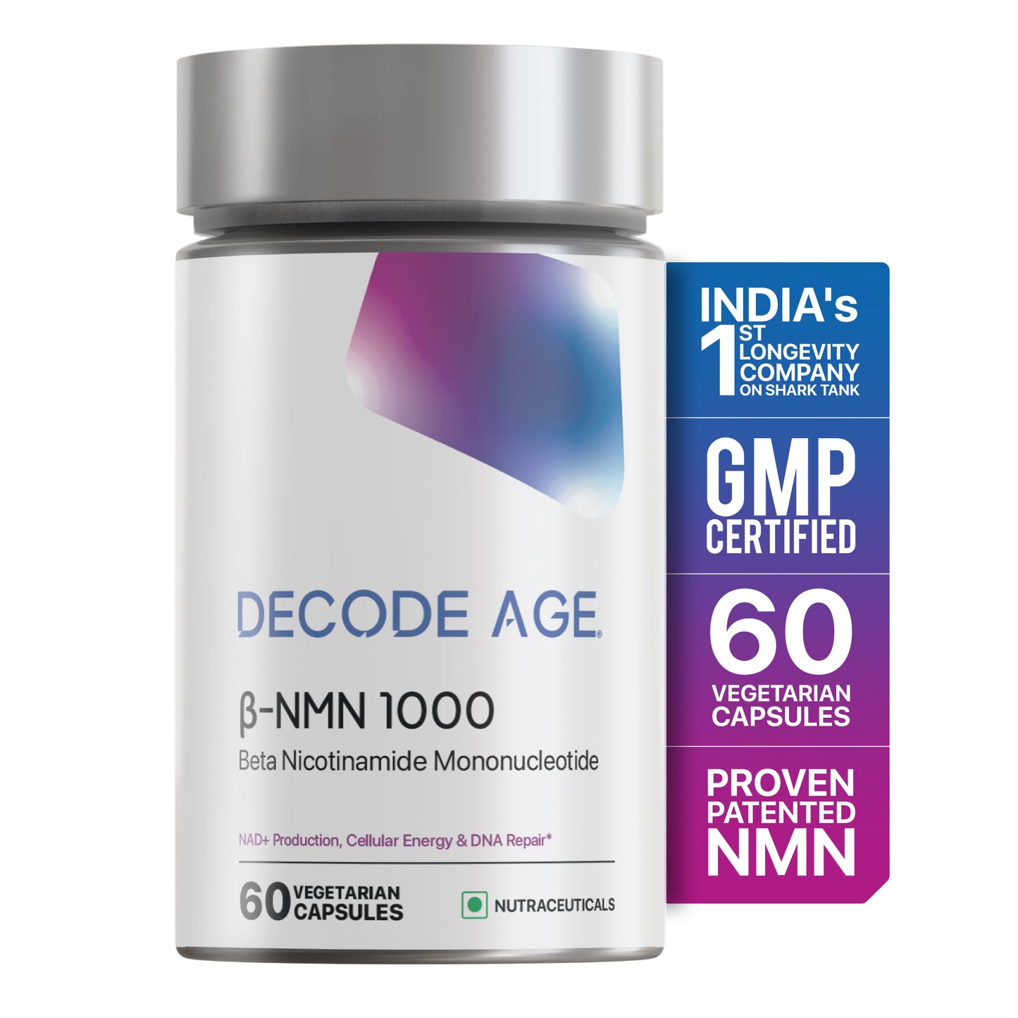 Decode Age NMN Supplement | 99.9% Pure Beta NMN | NAD+ Booster for Energy, Metabolism, Cellular Repair & Skin Health