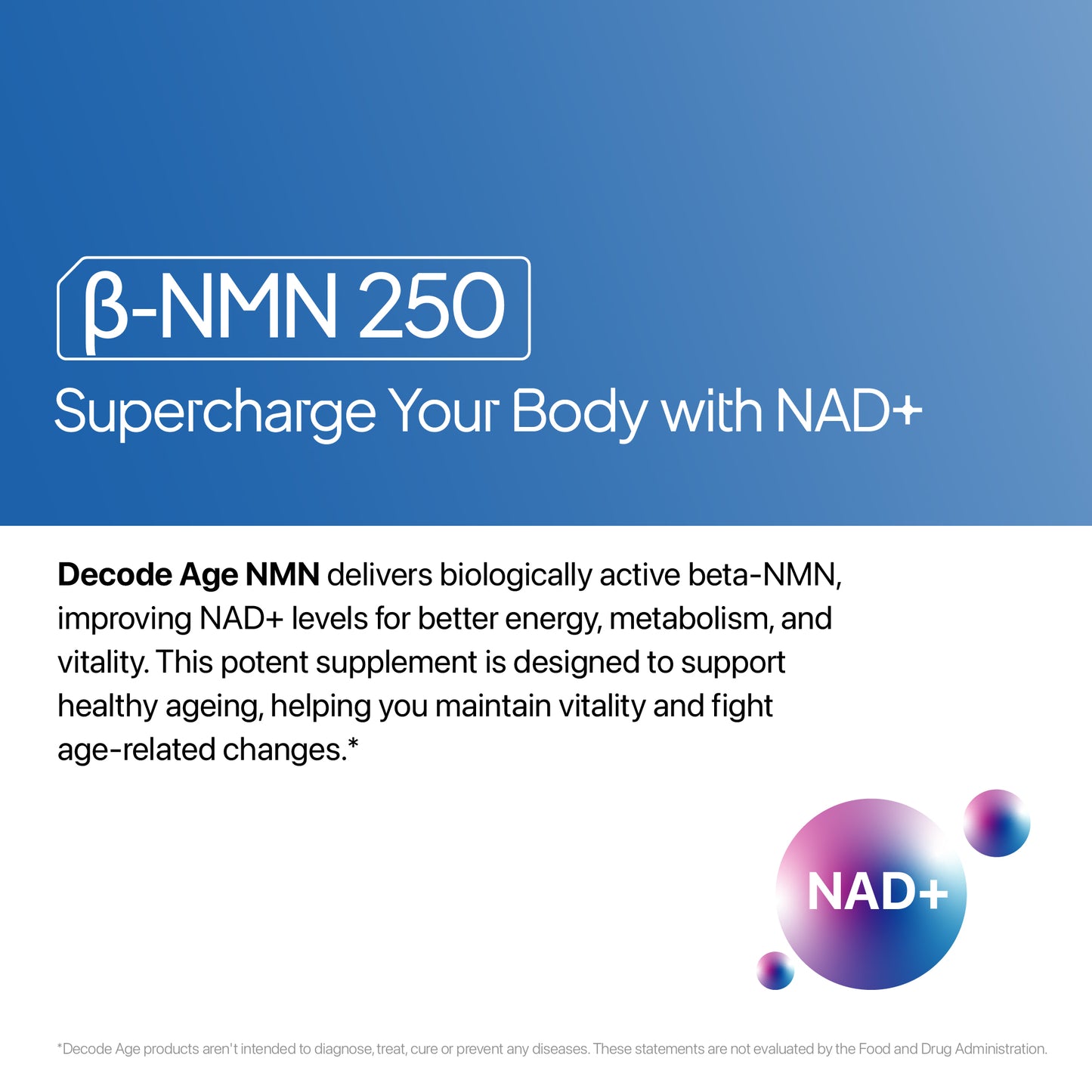 Decode Age NMN Supplement | 99.9% Pure Beta NMN | NAD+ Booster for Energy, Metabolism, Cellular Repair & Skin Health