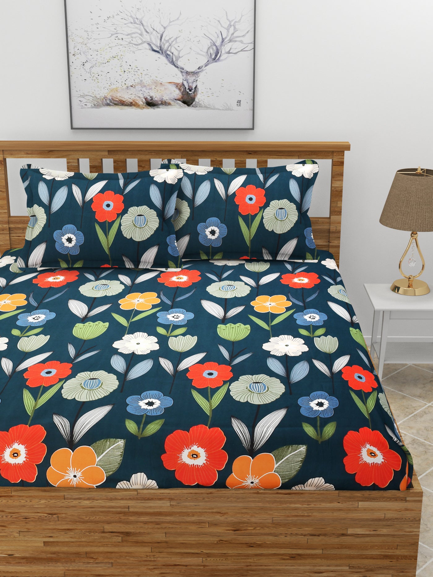 Elastic Fitted Double Bedsheet with 2 Pillow Covers
