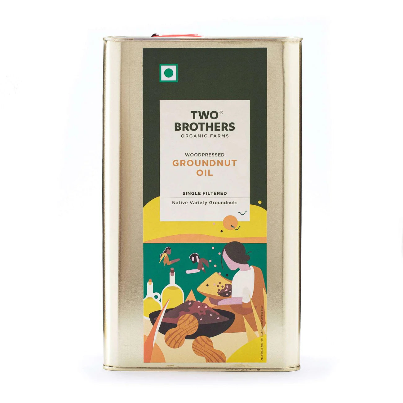 Two Brothers Organic Farms Groundnut Oil, Cold-Pressed, Single-filtered - Tin Can 5 Ltr