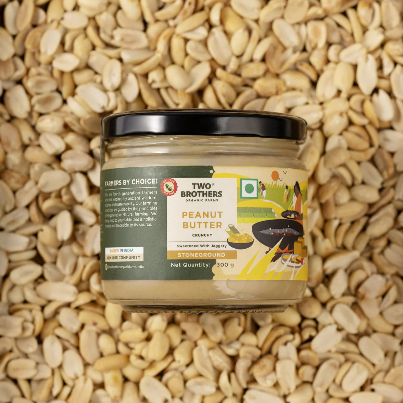 Two Brothers Organic Farms Peanut Butter, Crunchy with Jaggery, Stoneground 500 Gms