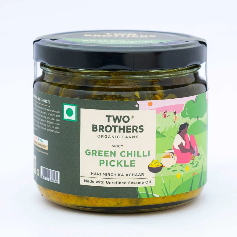 Two Brothers Organic Farms Spicy Green Chilly Pickle (500GM)