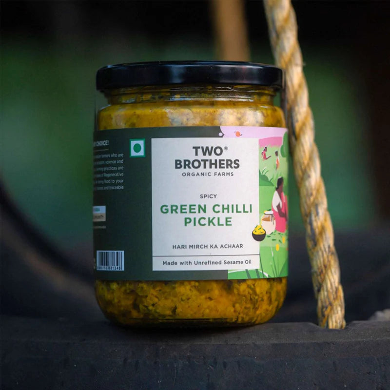 Two Brothers Organic Farms Spicy Green Chilly Pickle (500GM)