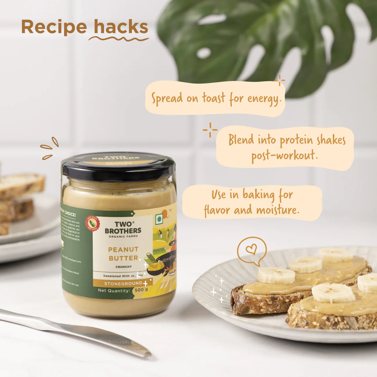 Two Brothers Organic Farms Peanut Butter, Crunchy with Jaggery, Stoneground 500 Gms