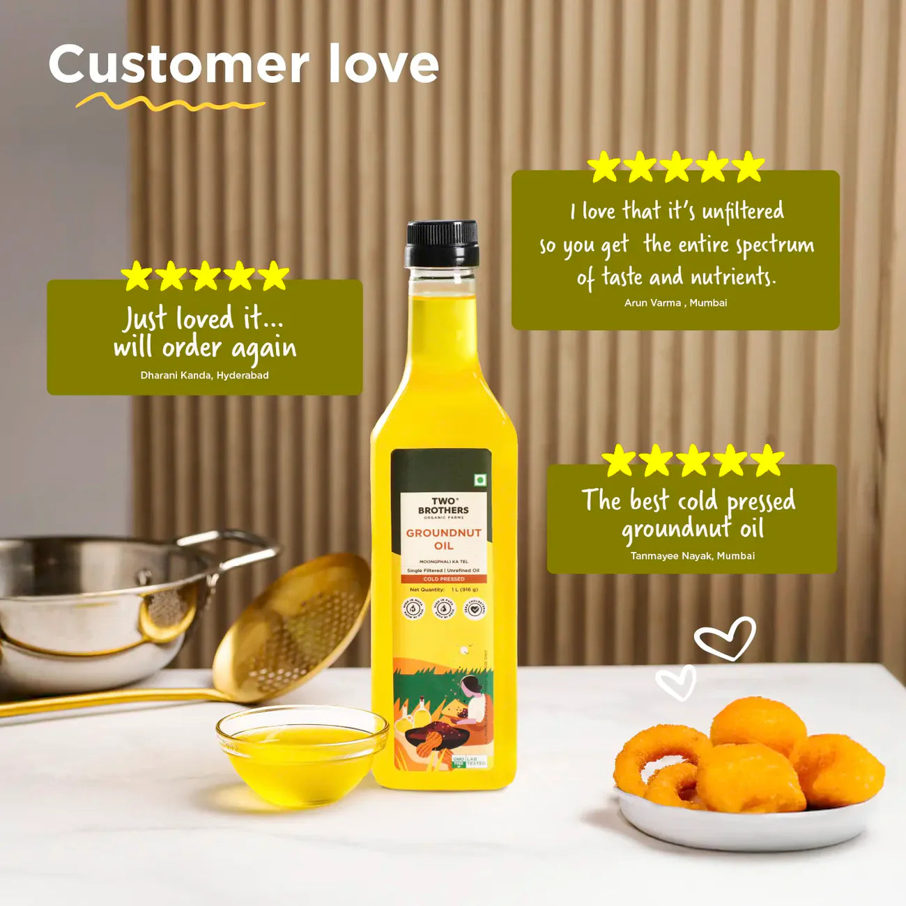 Two Brothers Organic Farms Groundnut Oil, Cold-Pressed, Single-filtered - Tin Can 5 Ltr