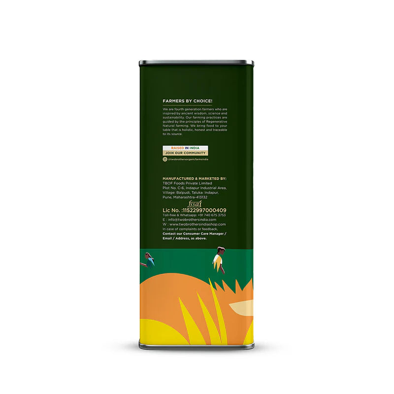 Two Brothers Organic Farms Groundnut Oil, Cold-Pressed, Single-filtered - Tin Can 5 Ltr