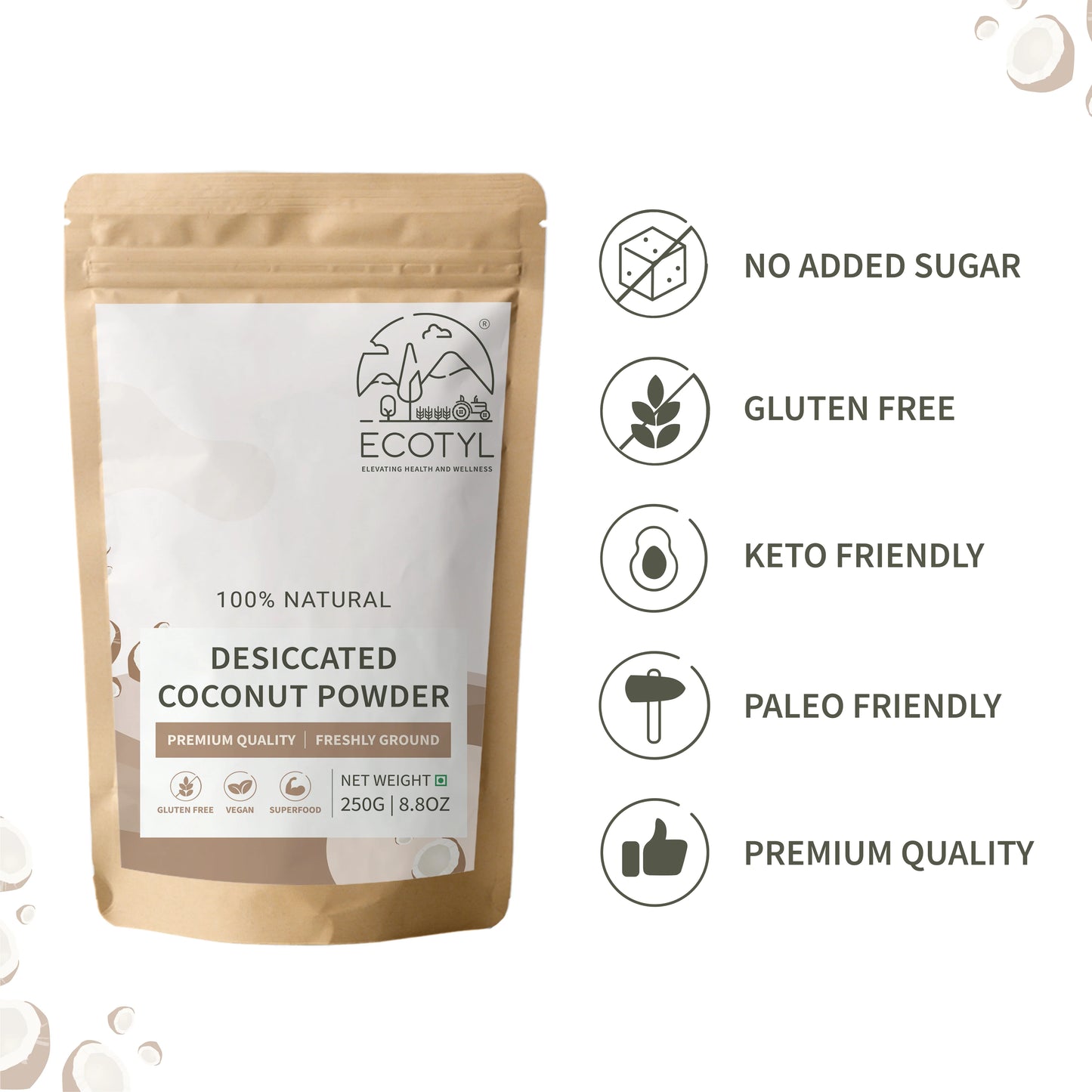 Ecotyl's Desiccated Coconut Powder - 250 G