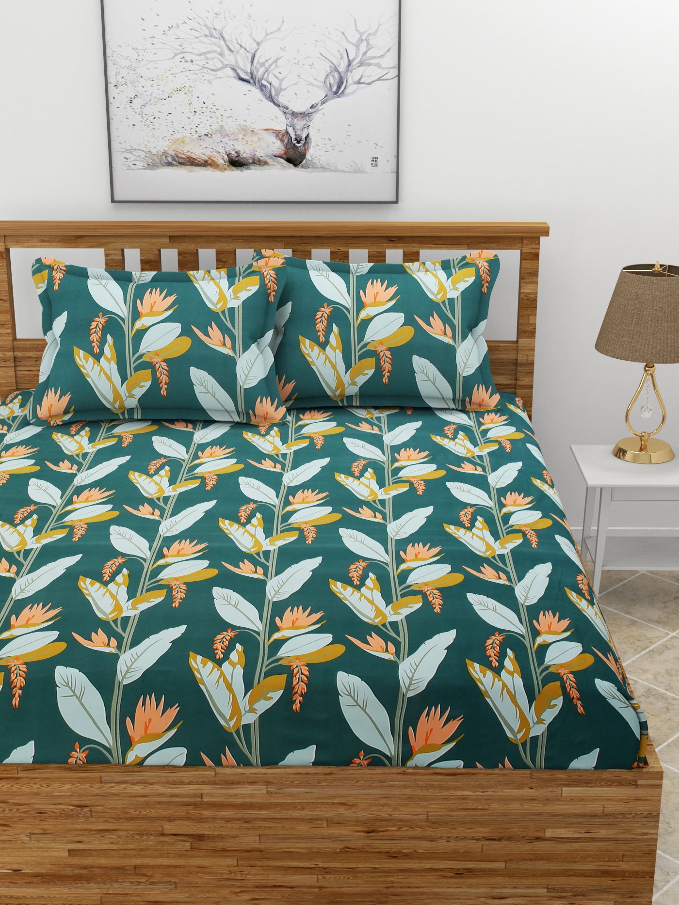 Elastic Fitted Double Bedsheet with Pillow Covers