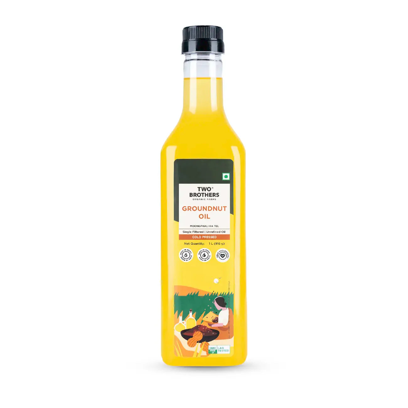 Two Brothers Organic Farms Groundnut Oil, Cold-Pressed, Single-filtered - Tin Can 5 Ltr