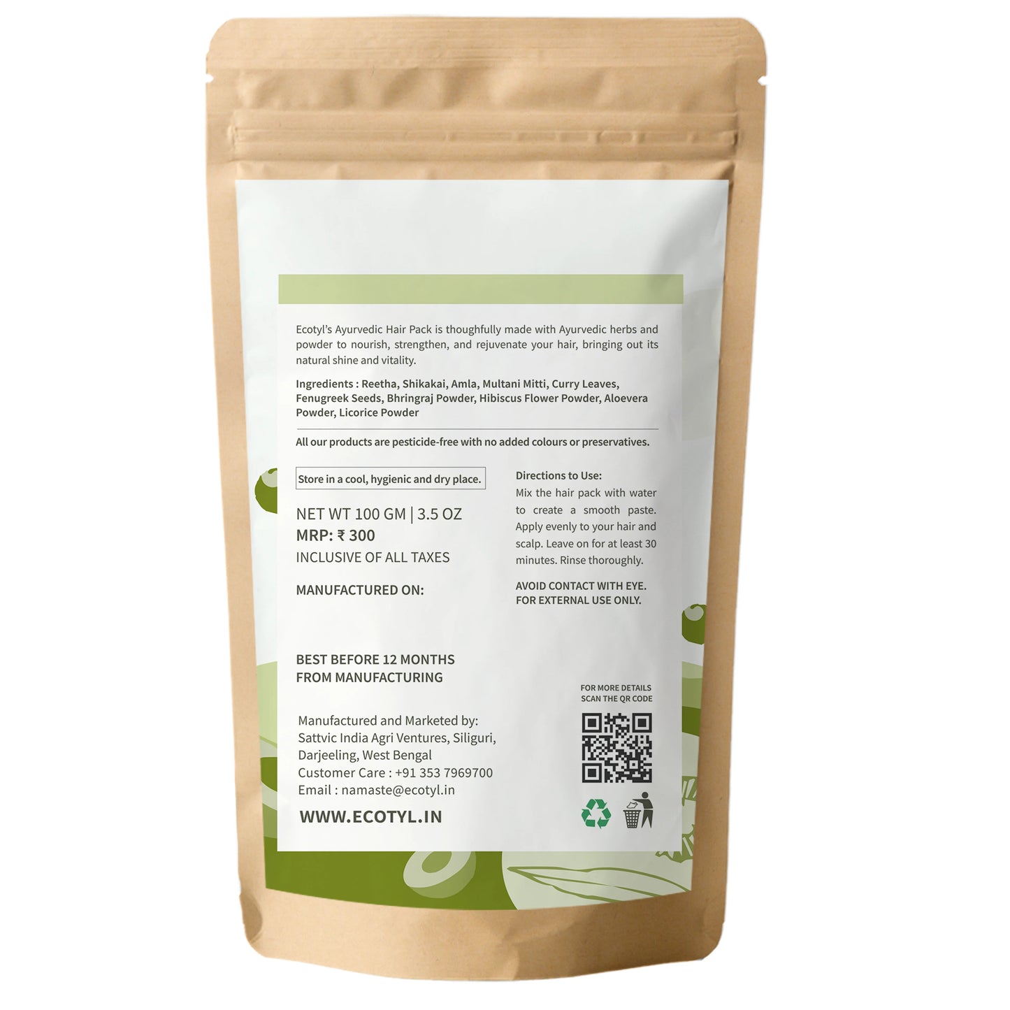 Ecotyl's Ayurvedic Hair Pack - 100 G