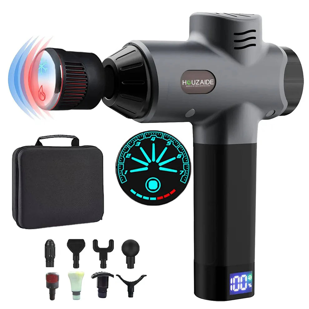 Houzaide Vajra Pro Massage Gun with Heat and Cold Therapy, Jade Stone Head - Handheld Deep Tissue Muscle Massager for Pain Relief