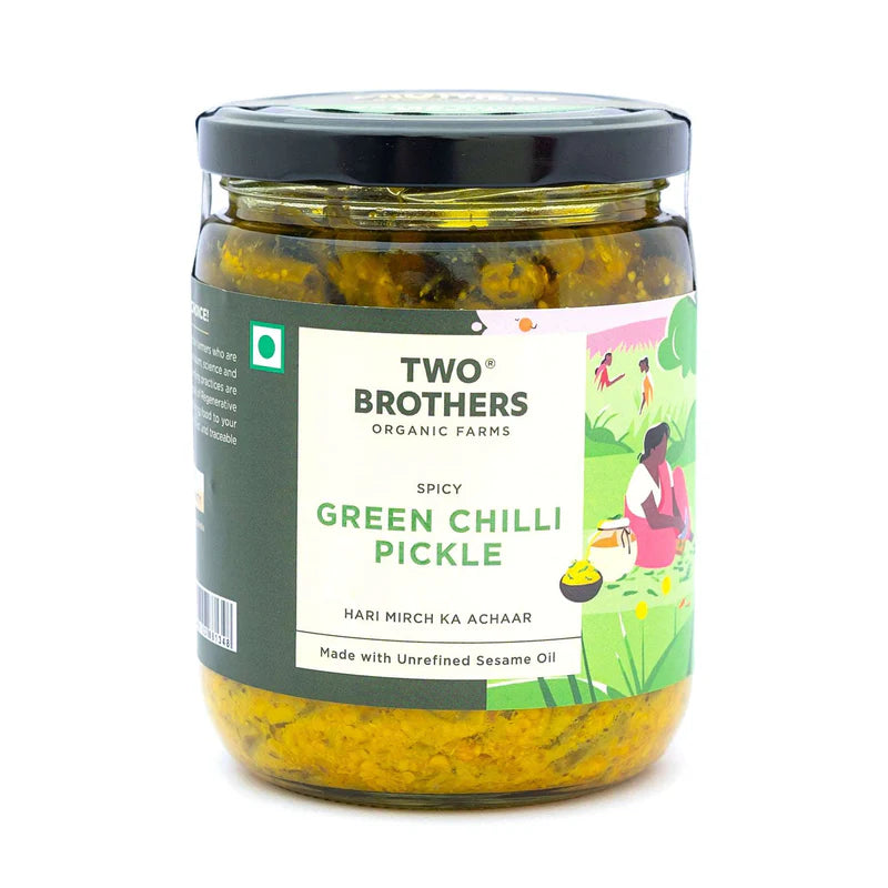 Two Brothers Organic Farms Spicy Green Chilly Pickle (500GM)