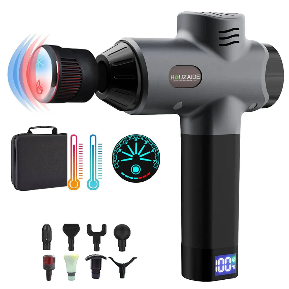 Houzaide Vajra Pro Massage Gun with Heat and Cold Therapy, Jade Stone Head - Handheld Deep Tissue Muscle Massager for Pain Relief