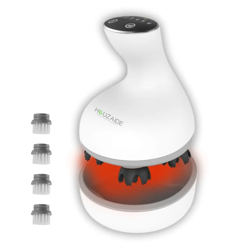 HOUZAIDE Waterproof Electric Head Massager Vibration Machine, FACE brush node attachments- Rechargeable Electric Handheld Portable Head Massager for Hair Growth and Face Cleaning