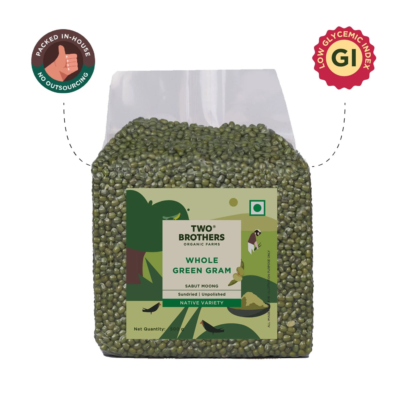 Two Brothers Organic Farms Whole Green Gram Moong 500gm